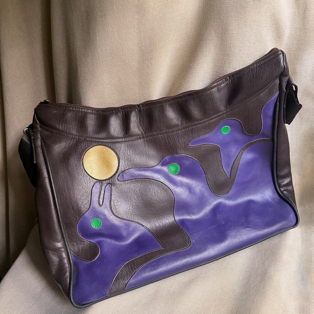 Hand-Painted Leather Crossbody Bag, Violet Abstract